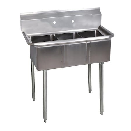 Bk Resources Three Compartment Sink 10 in x 14 in, 3, 2, Free Standing, Stainless Steel BKS-3-1014-10S